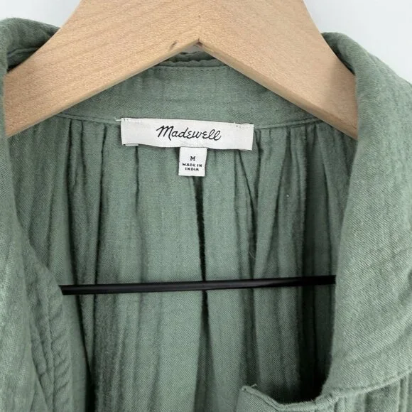 Madewell Lightspun Green Cover-Up Maxi Shirt Dress M Gauze Pool Beach Travel - Picture 6 of 10